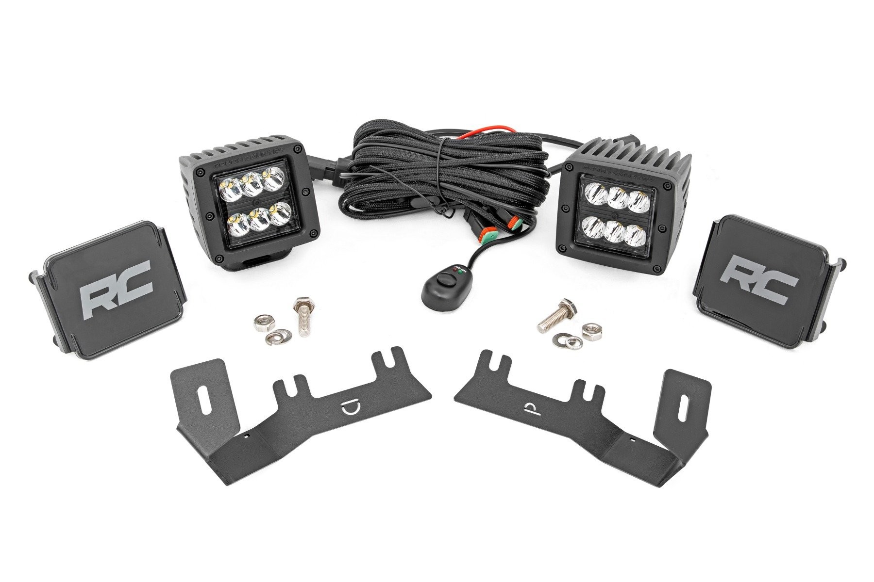 Rough Country LED Ditch Light Kit | 2in Black Pair | Spot | Chevy/GMC 1500 (14-18 & Classic)