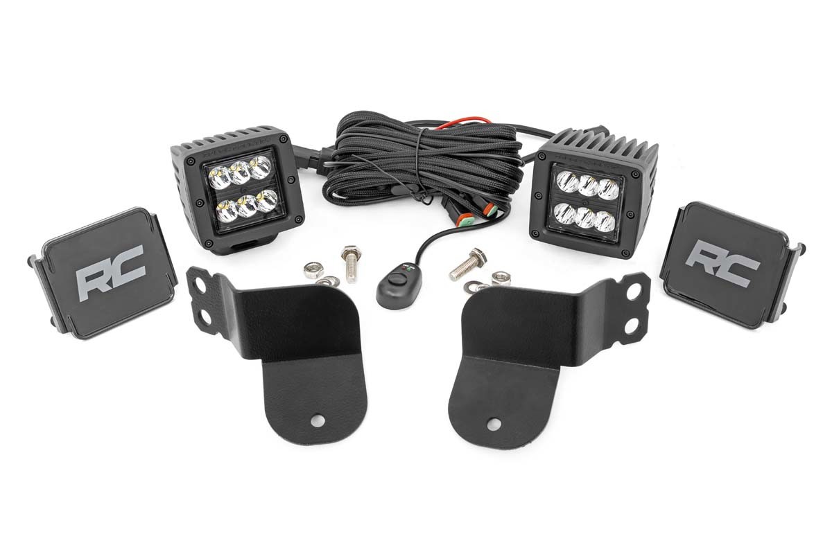 Rough Country LED Light Kit | Cage Mount | 2" Black Pair | Spot | Polaris General XP 4 1000