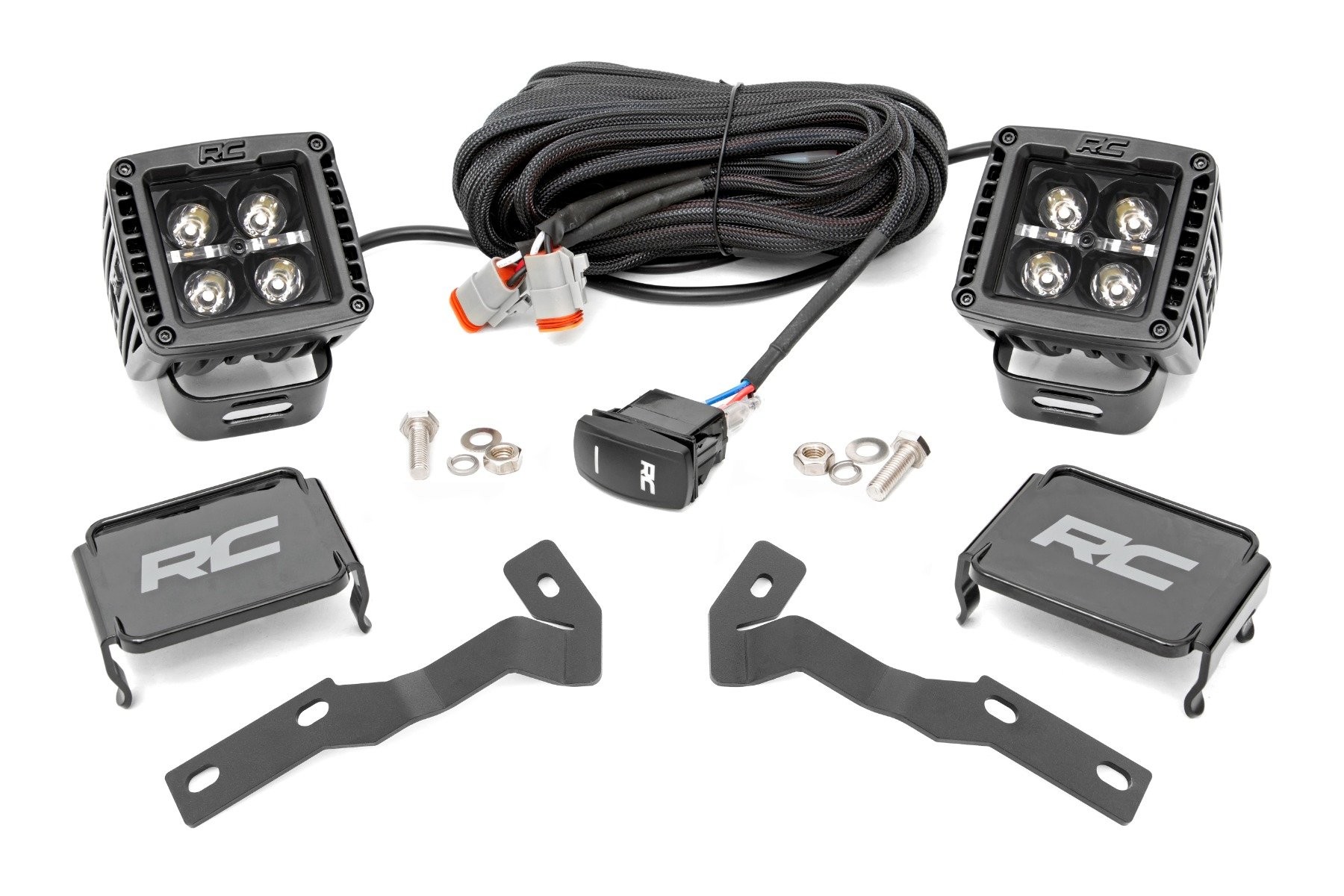 Rough Country LED Light Kit | Ditch Mount | 2" Black Pair | White DRL | Toyota Tacoma (05-15)