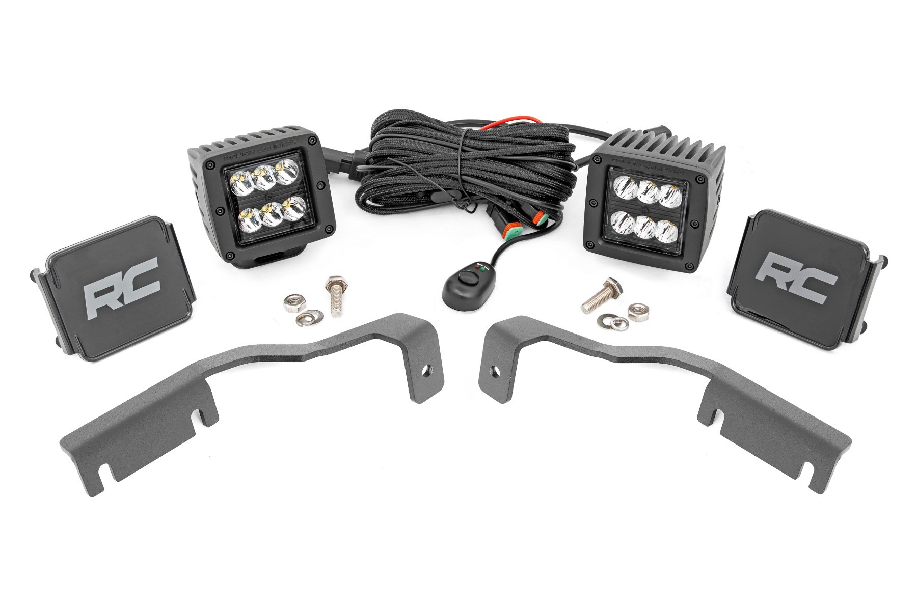 Rough Country LED Light Kit | Ditch Mount | 2" Black Pair | Spot | Nissan Frontier (22-25)