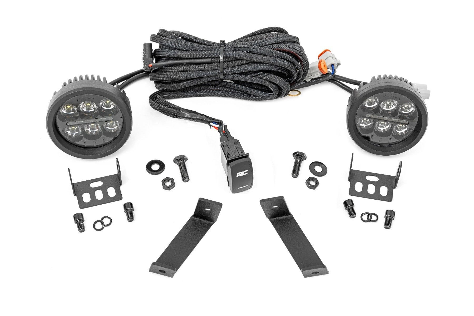 Rough Country LED Light Kit | Ditch Mount | Black Series Round | 3.5 Inch | Amber DRL | Jeep Cherokee KL (14-21)