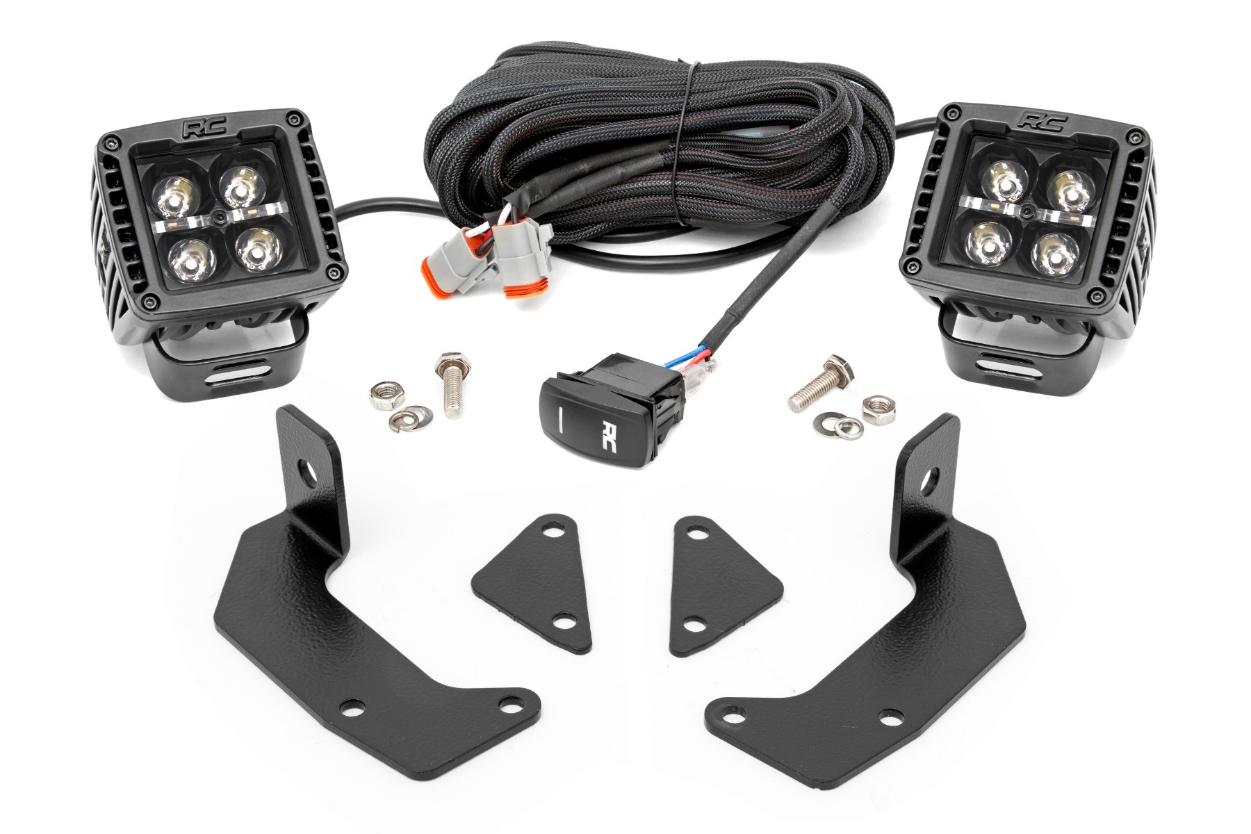Rough Country LED Light Kit | Cage Mount | 2" Black Pair | White DRL | CFMOTO UFORCE 1000