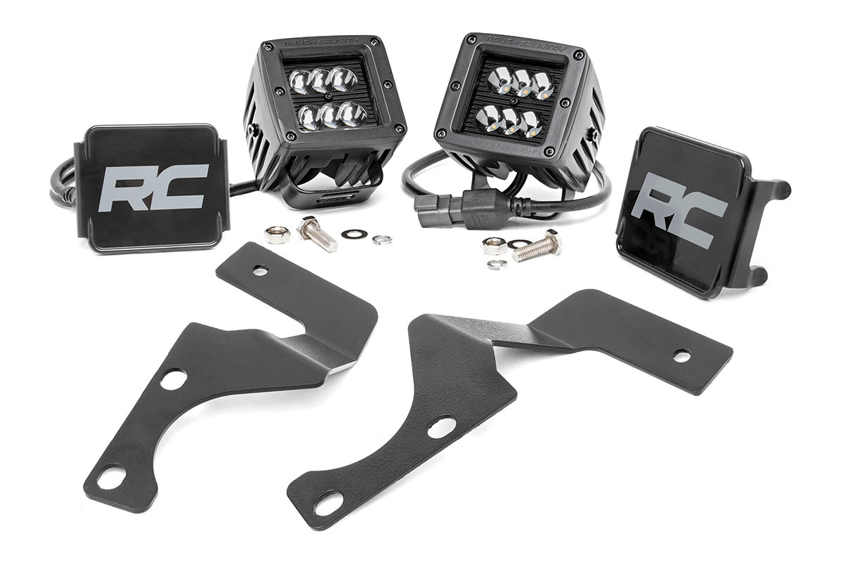 Rough Country LED Light Kit | Ditch Mount | 2" Black Spot Pair | Toyota 4Runner (10-24)