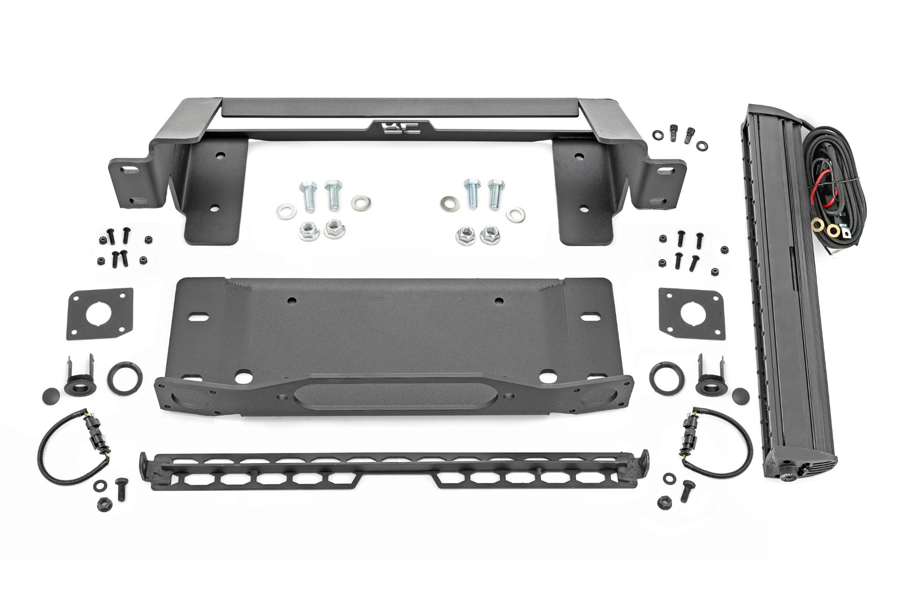 Rough Country High Winch Mount | All Models | 20 Inch Black Single Row LED | Ford Bronco (21-25)