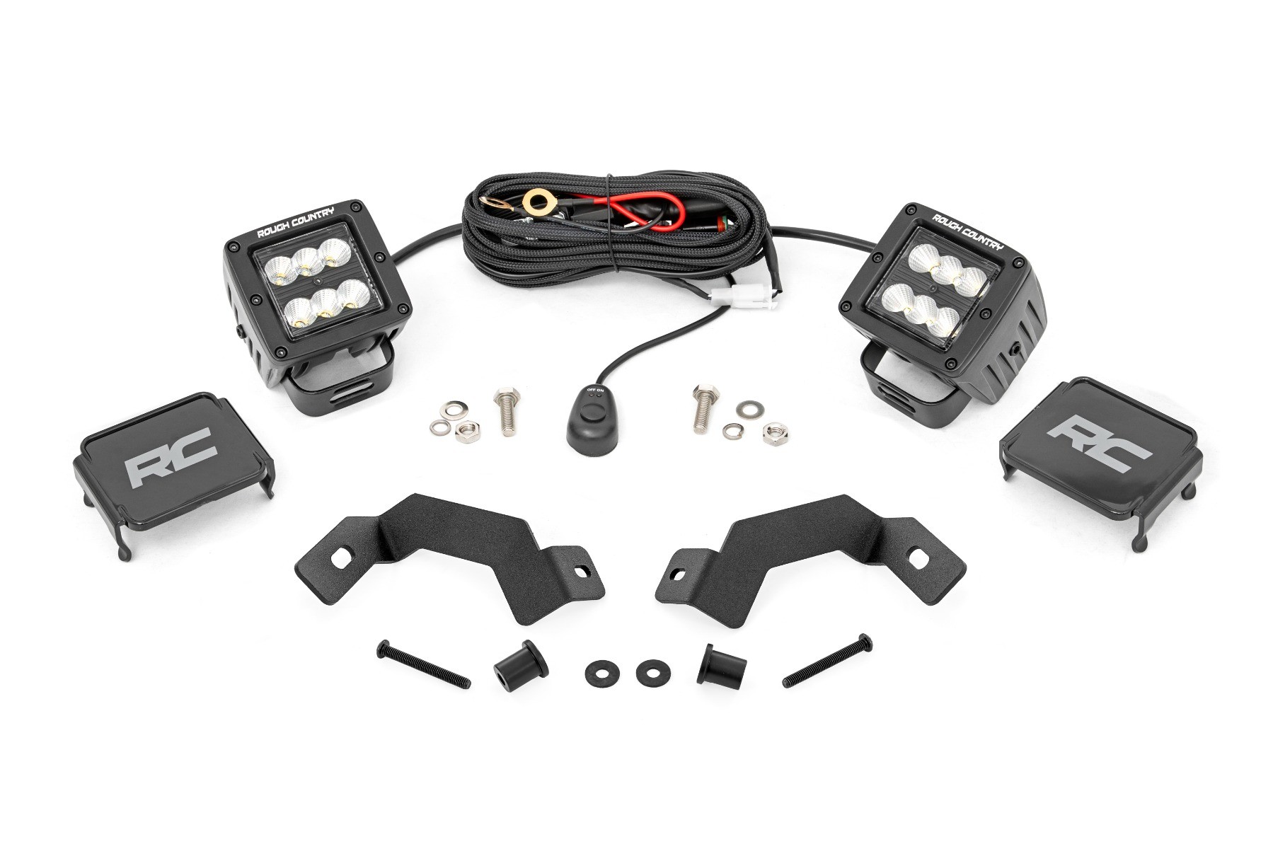 Rough Country LED Light Kit | Ditch Mount | 2" Black Pair | Flood | Toyota Land Cruiser (24-25)