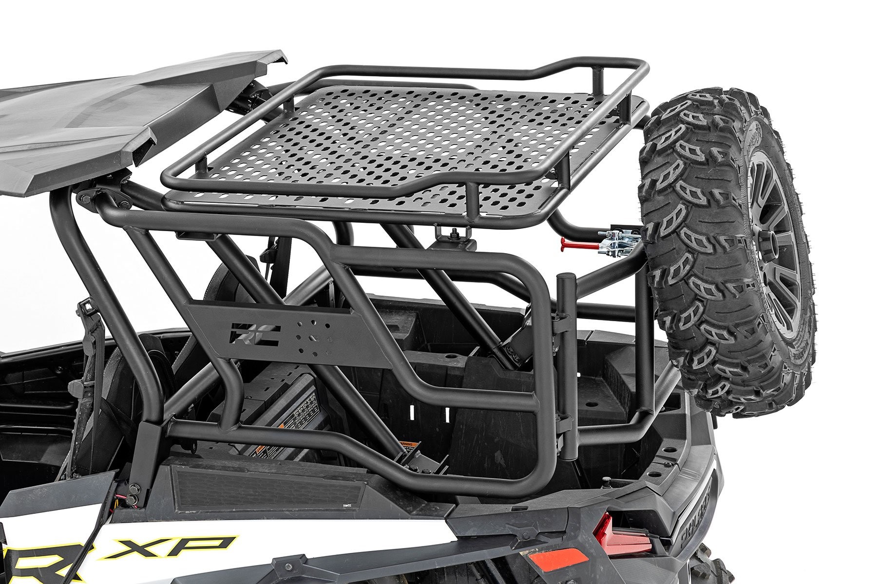 Rough Country Tubular Rear Cargo Rack | Spare Tire Mount | Polaris RZR XP 1000