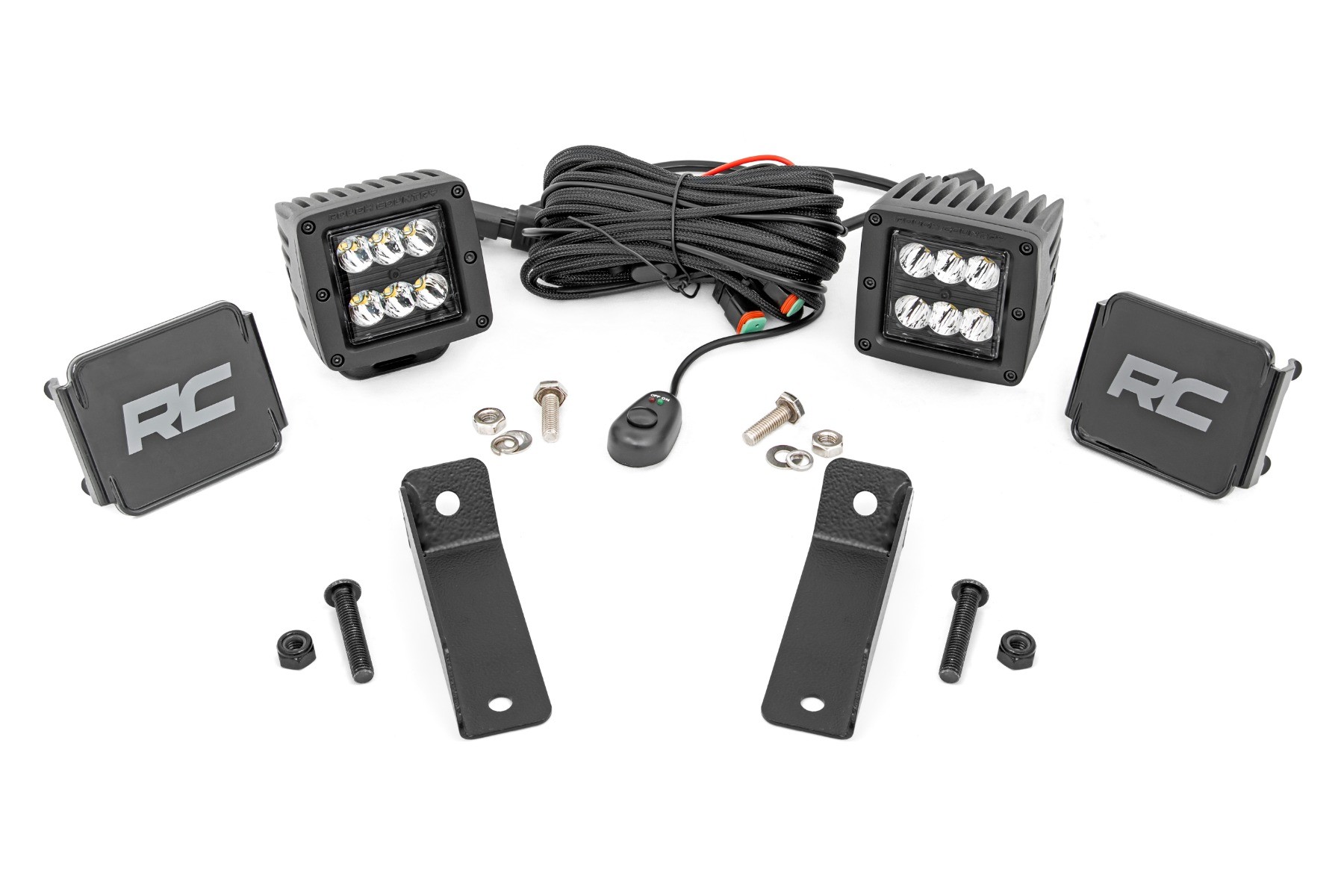 Rough Country LED Light Kit | Rear Mount | 2" Black Pair | Flood | Can-Am Maverick Sport 1000R