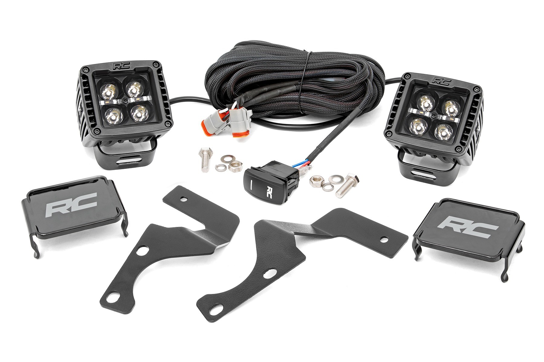 Rough Country LED Light Kit | Ditch Mount | 2" Black Pair | Amber DRL | Toyota 4Runner (10-24)