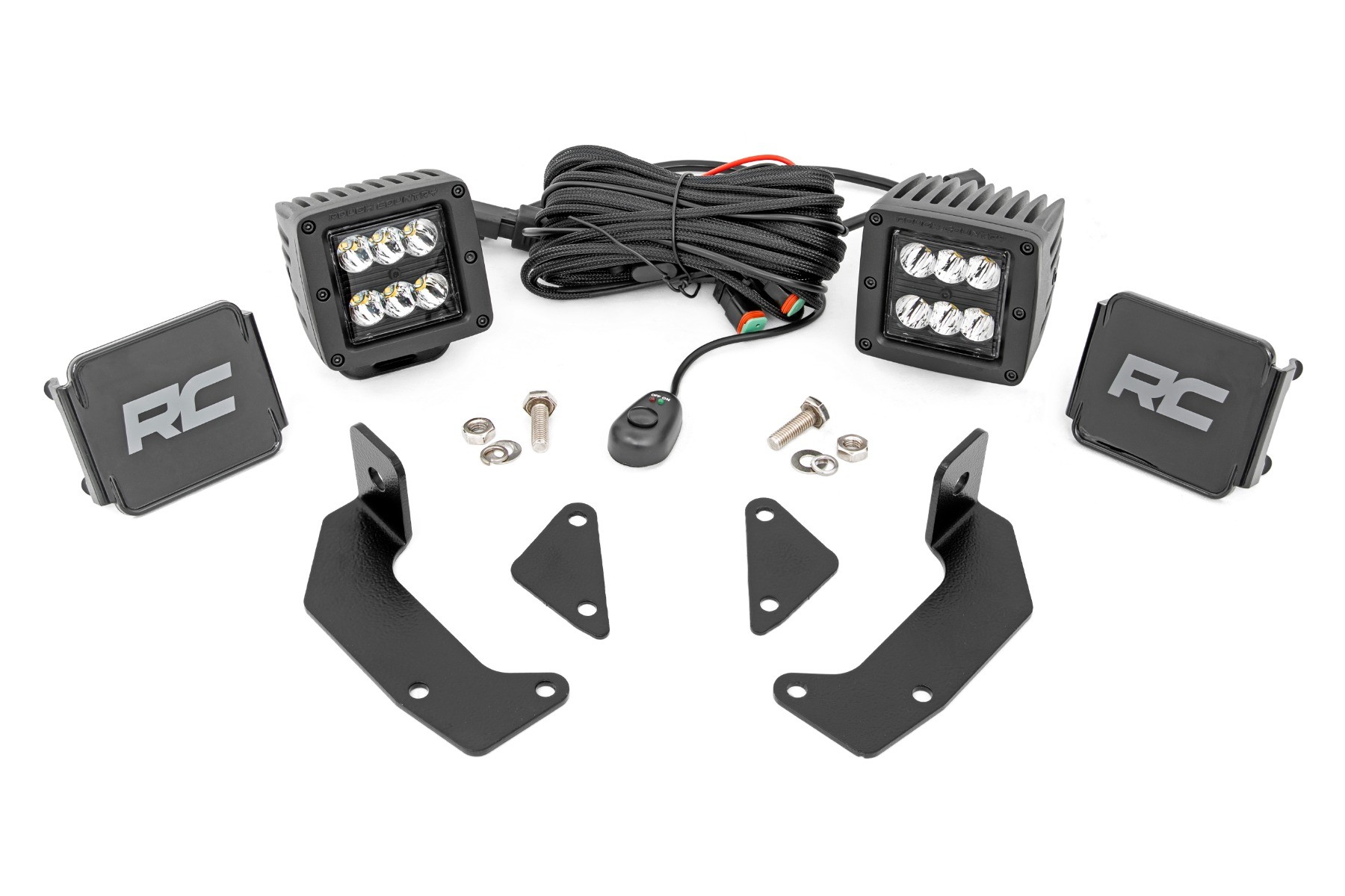 Rough Country LED Light Kit | Cage Mount | 2" Black Pair | CFMOTO UFORCE 1000