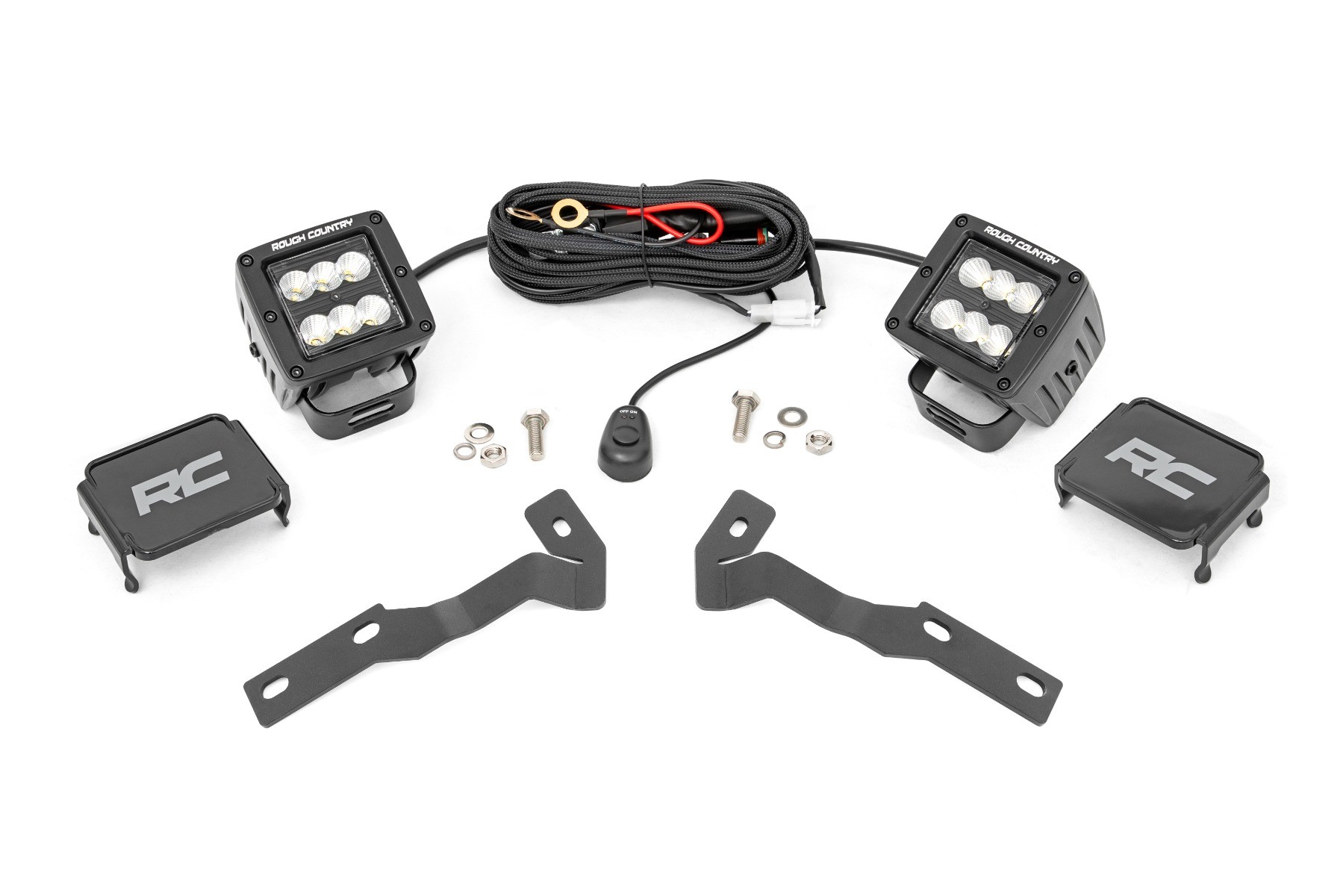 Rough Country LED Light Kit | Ditch Mount | 2" Black Pair | Flood | Toyota Tacoma (16-23)