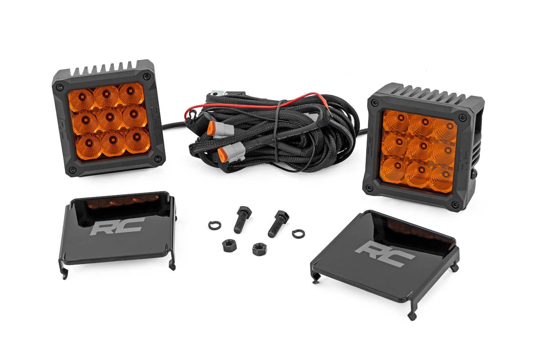 Rough Country 4 Inch Chrome Series LED Amber Light Pods | Square | Amber DRL | Pair