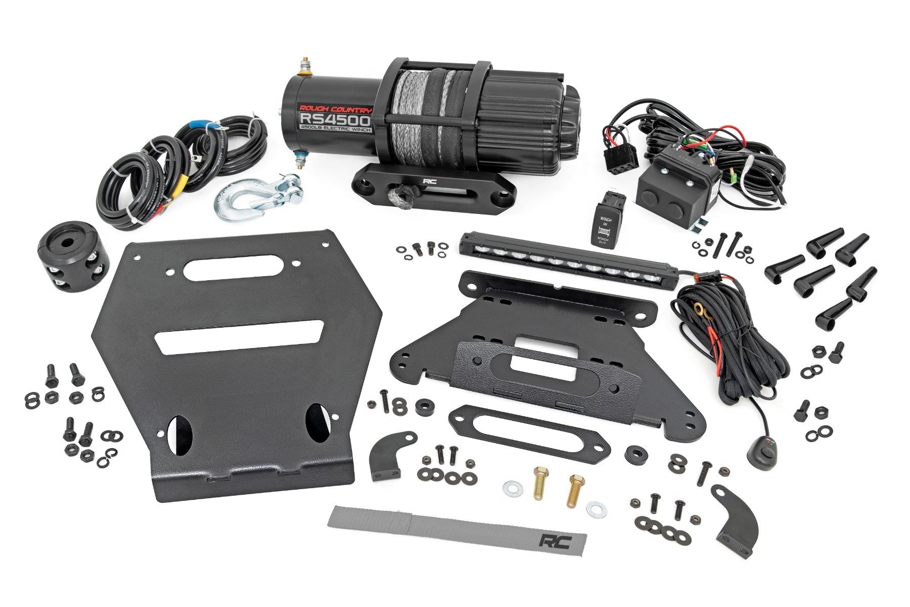 Rough Country LED Light | Winch Mount | RS4500S | 10" Black Slimline | Polaris RZR Pro R