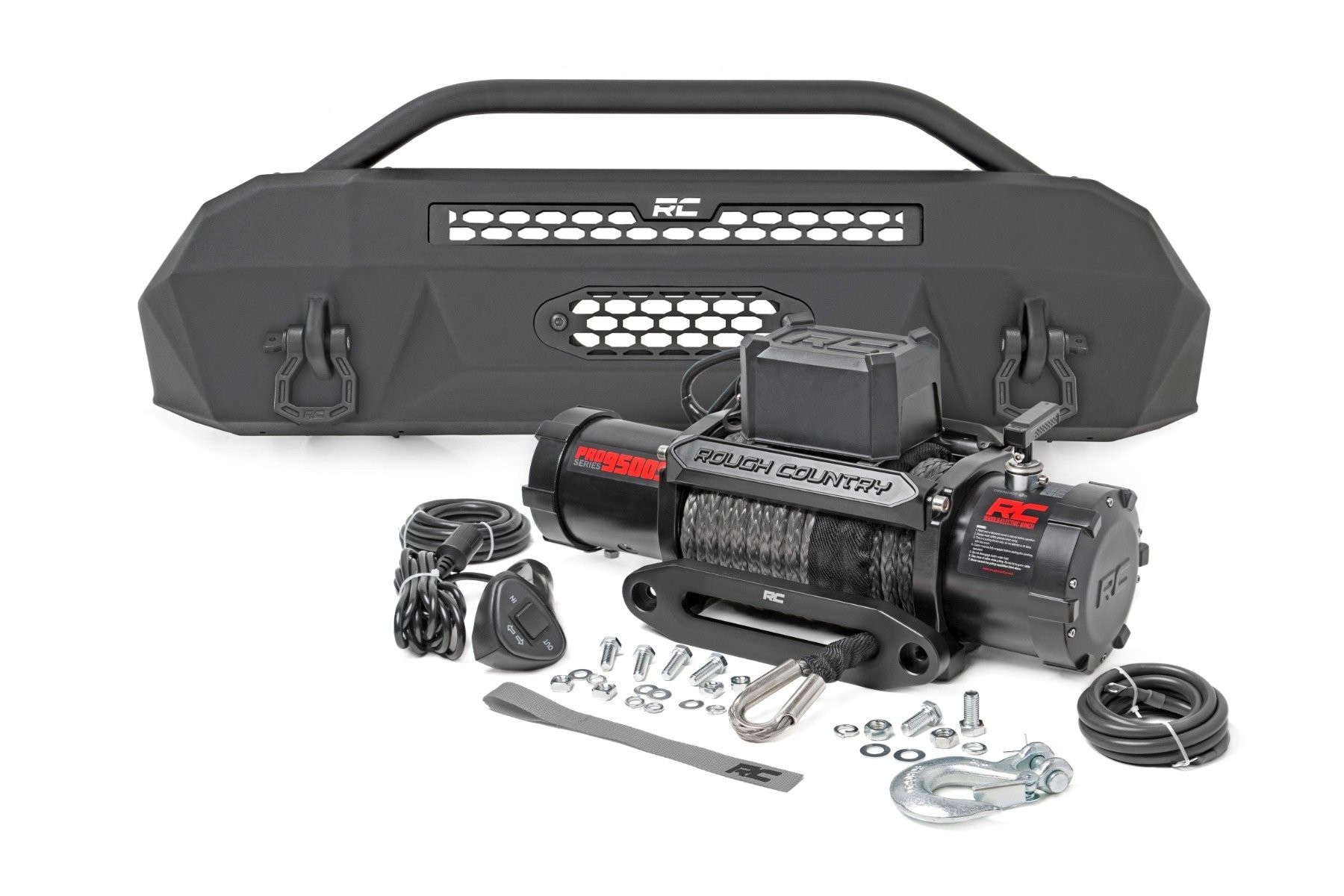 Rough Country Front Bumper | Hybrid | 9500-Lb Pro Series Winch | Synthetic Rope | Toyota Tacoma (16-23)