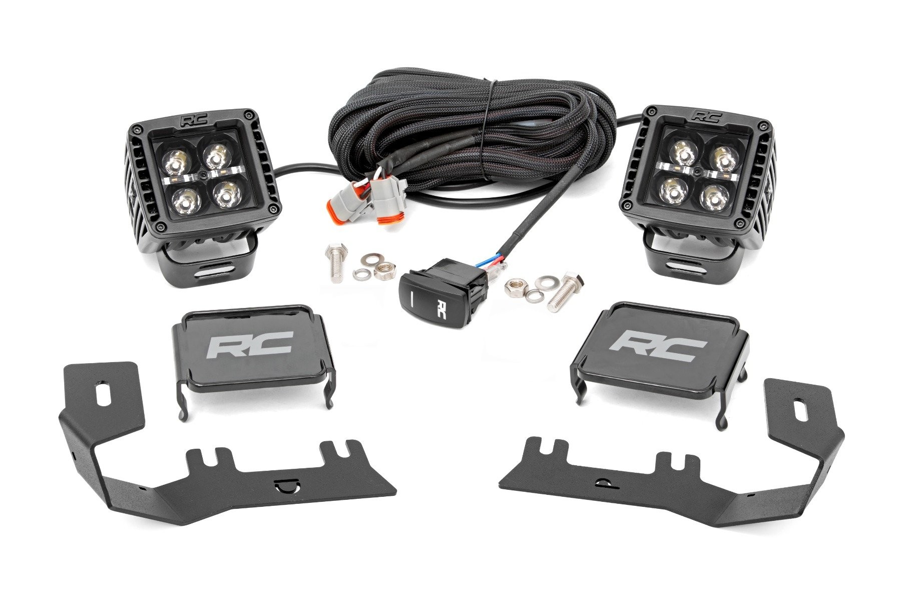 Rough Country LED Ditch Light Kit | 2in Black Pair | White DRL | Chevy/GMC 1500 (14-18 & Classic)