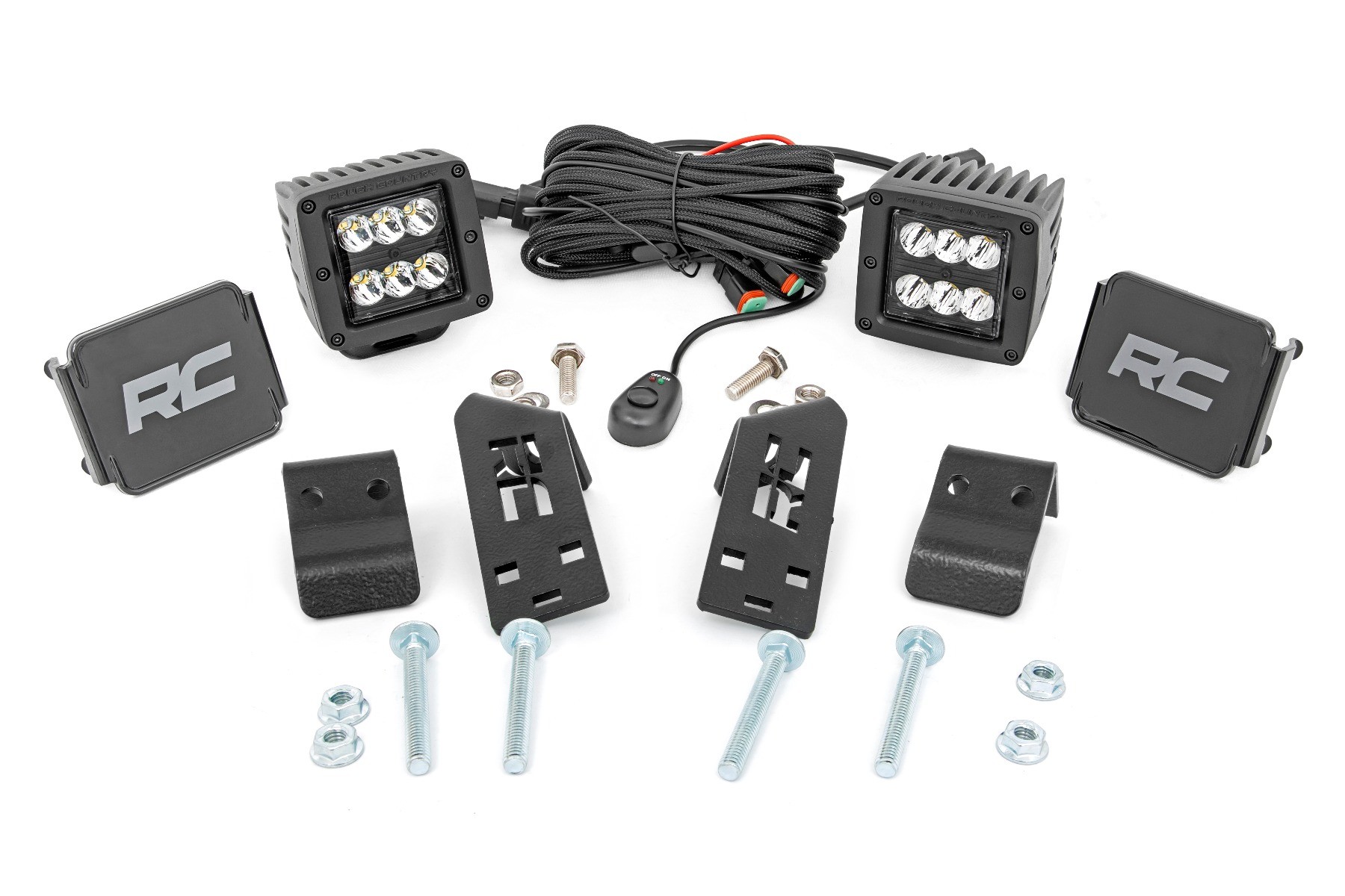 Rough Country LED Light Kit | "A" Pillar Mount | 2" Black Pair | Spot | Polaris RZR PRO XP