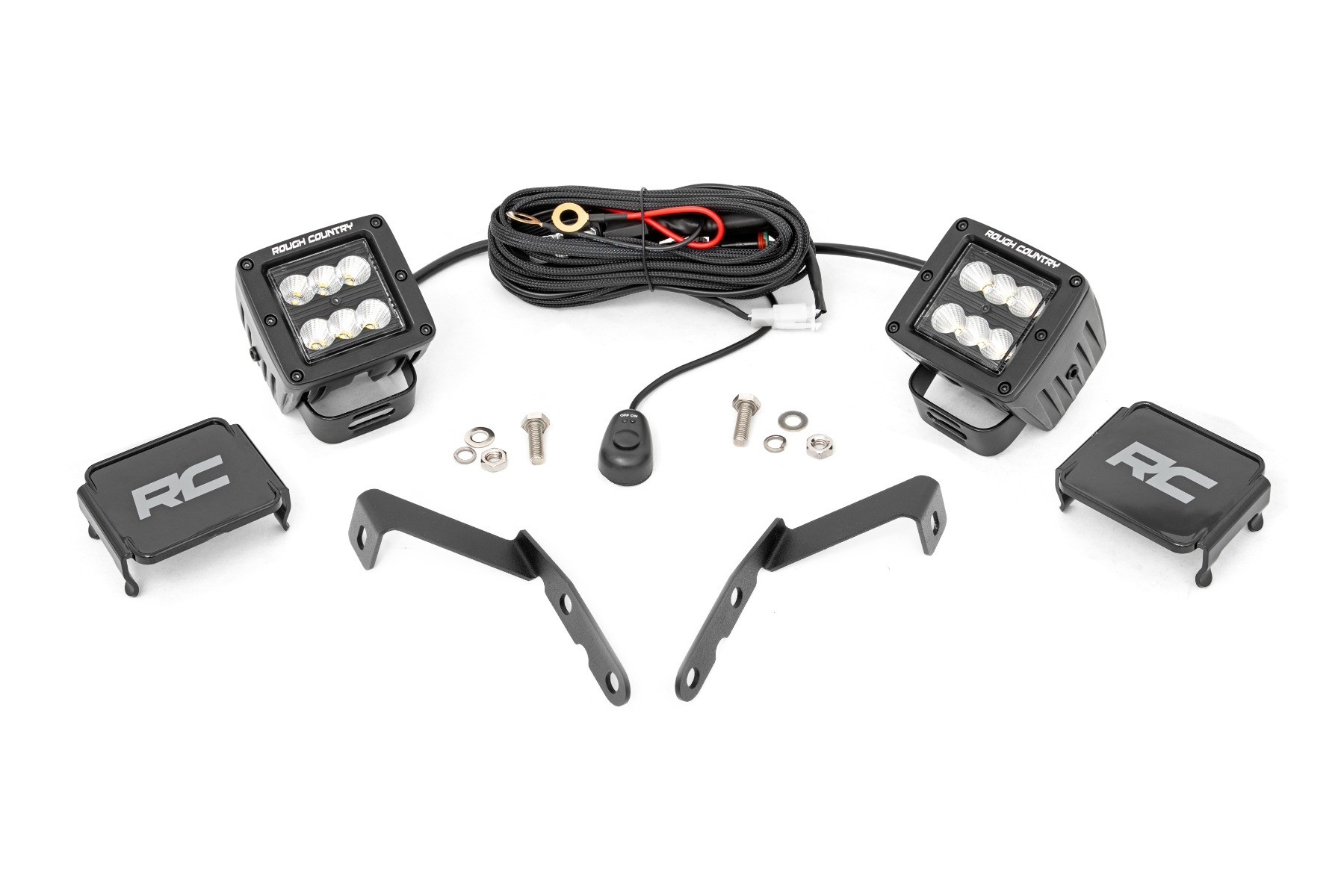 Rough Country LED Light Kit | Ditch Mount | 2" Black Pair | Flood | Chevy 1500 & Chevy/GMC 2500HD/3500HD (07-14)