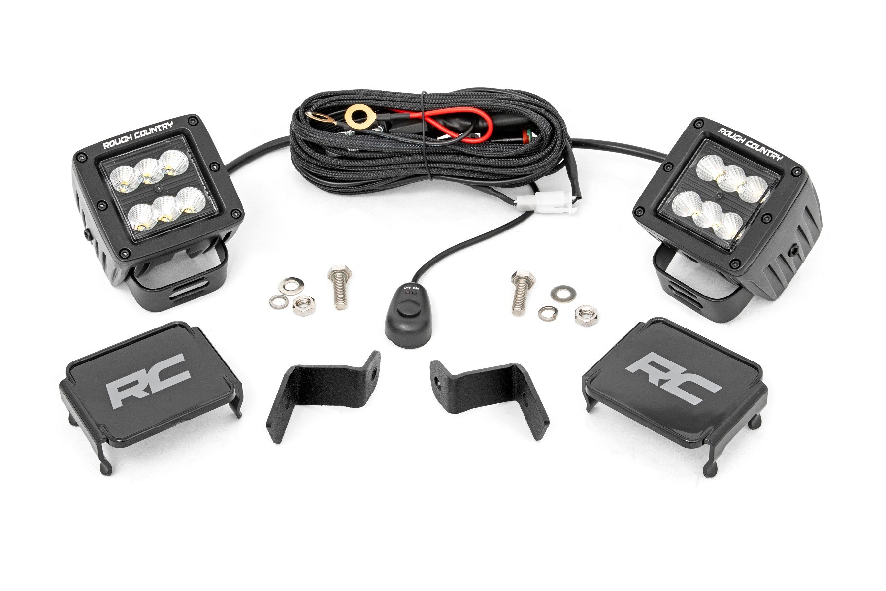 Rough Country LED Light Kit | Ditch Mount | 2" Black Pair | Flood | Ford F-150 (15-25)/F-150 Lightning (22-25)
