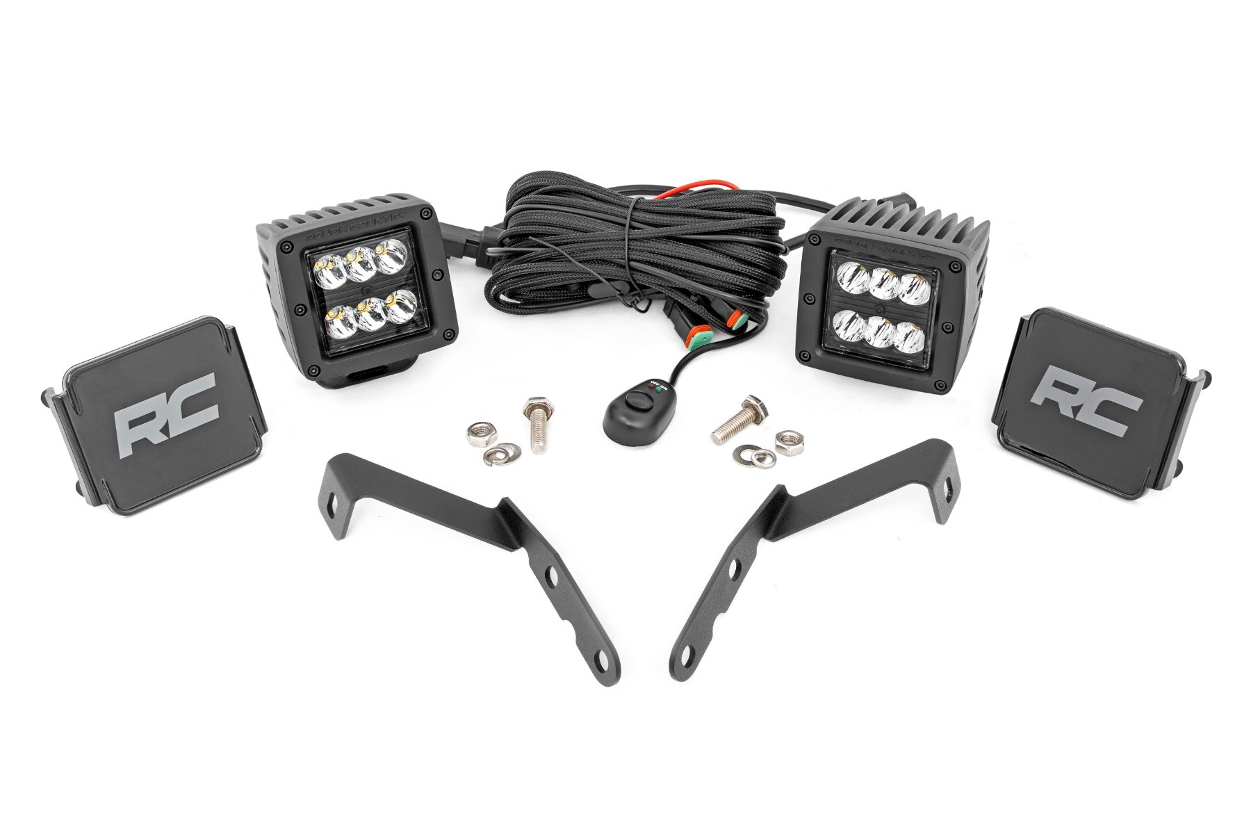 Rough Country LED Light Kit | Ditch Mount | 2" Black Pair | Spot | Chevy 1500 & Chevy/GMC 2500HD/3500HD (07-14)