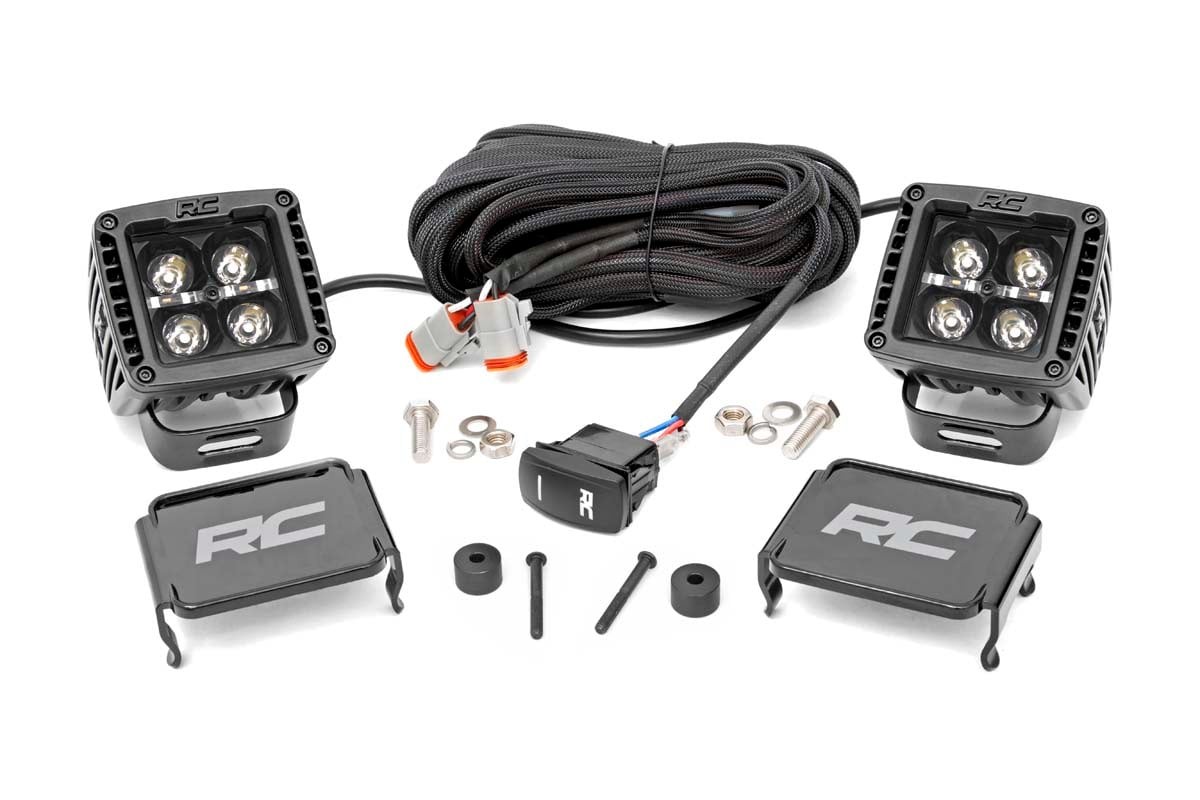 Rough Country LED Light Kit | Cowl Mount | 2" Black Pair | White DRL | Jeep Gladiator JT/Wrangler JL (18-25)