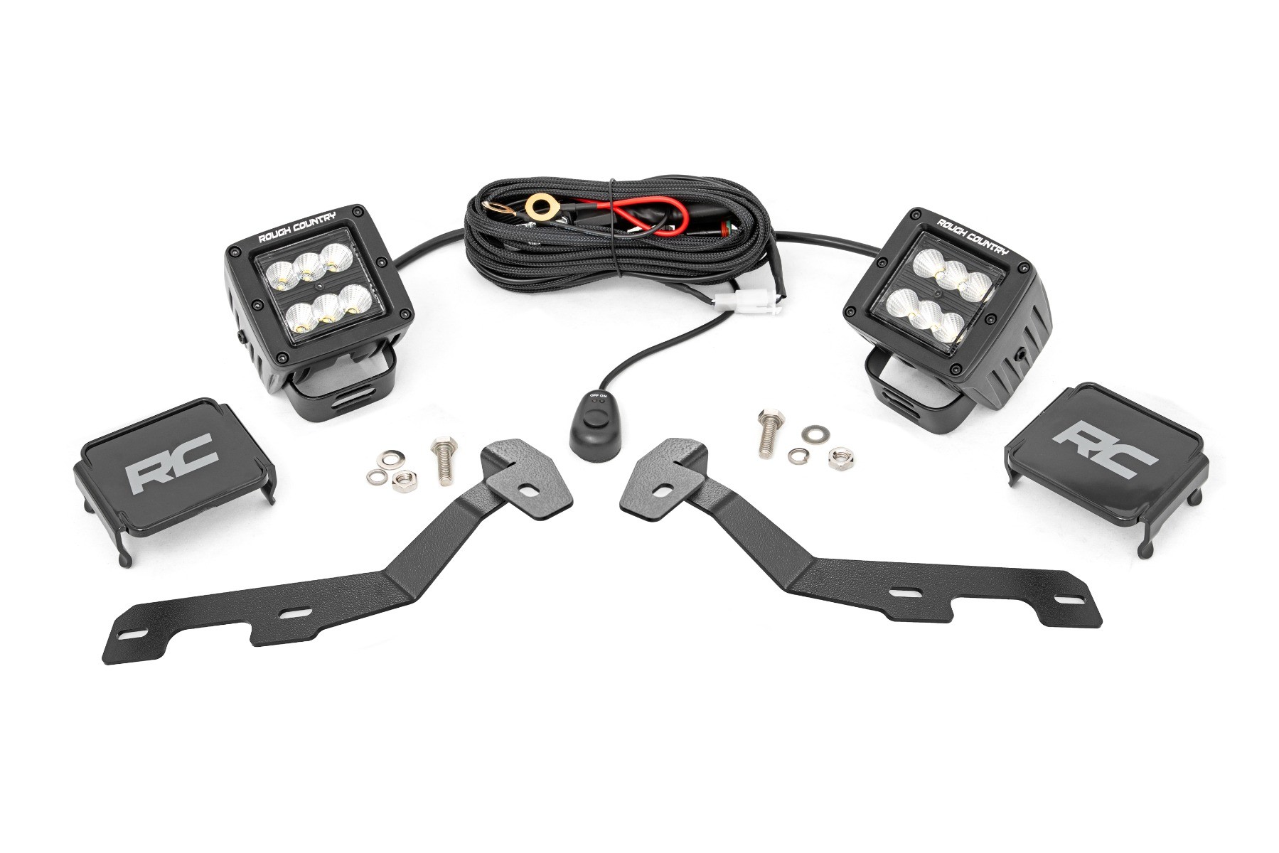 Rough Country LED Light Kit | Ditch Mount | 2" Black Pair | Flood | Ram 1500 2WD/4WD (19-25)