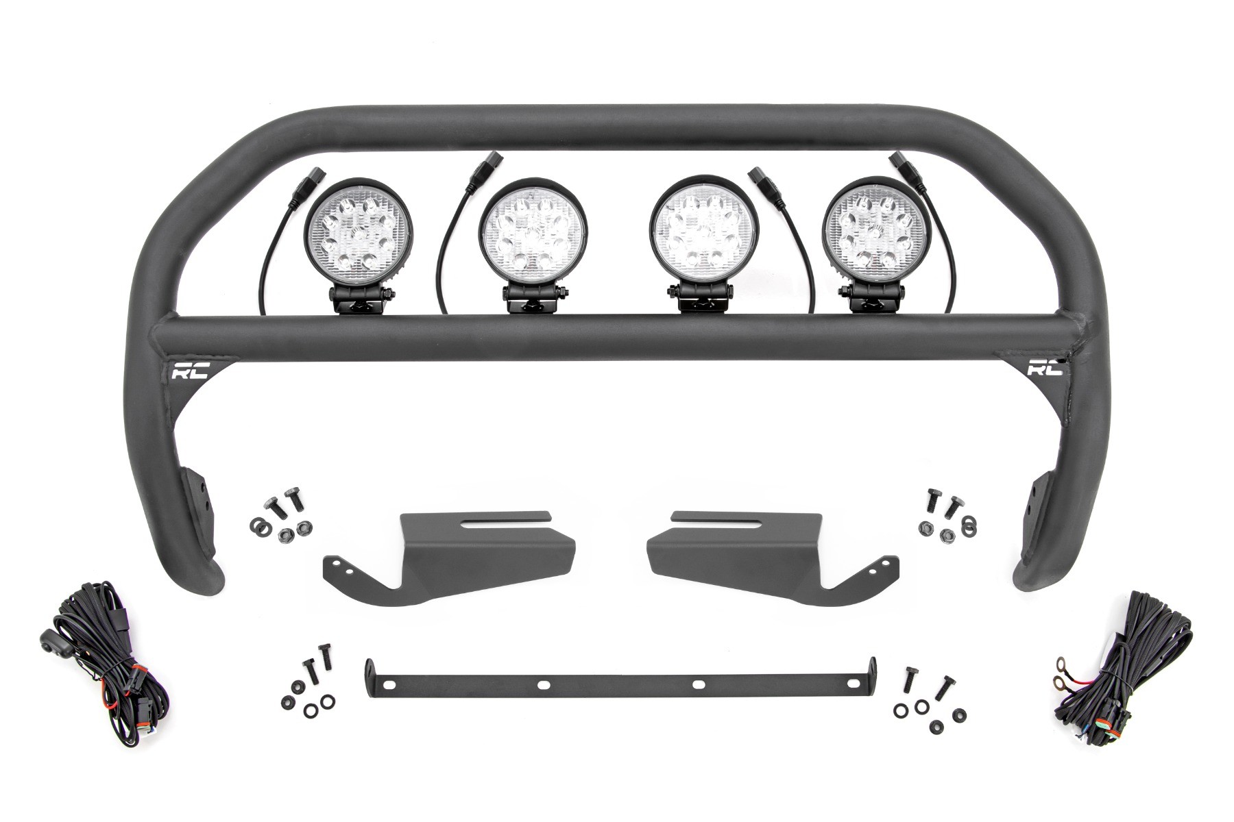 Rough Country Nudge Bar | 4 Inch Round Led (x4) | OE Modular Steel | Ford Bronco 4WD (21-25)