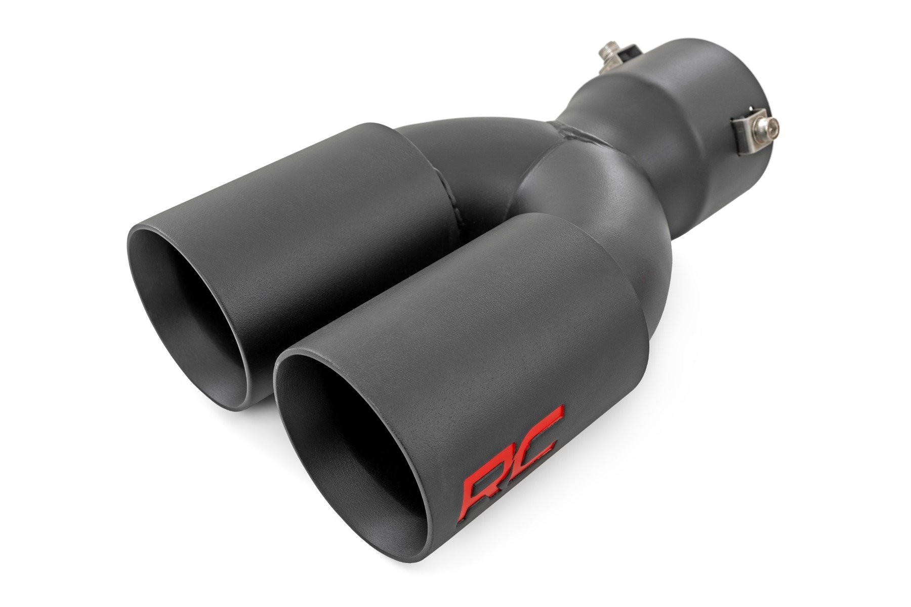 Rough Country Exhaust Tip | Black | Red RC Logo | 2.5-3 Inch Pipe Single Inlet | Dual Outlet
