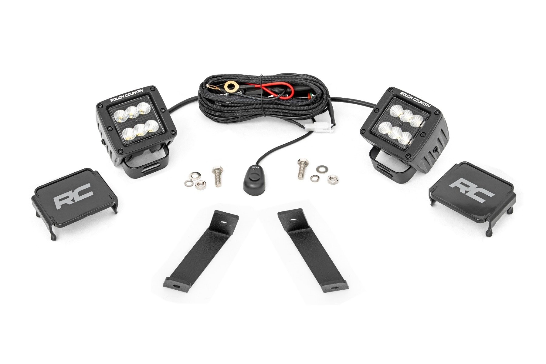 Rough Country LED Light Kit | Ditch Mount | 2" Black Pair | Flood | Jeep Cherokee KL (14-21)