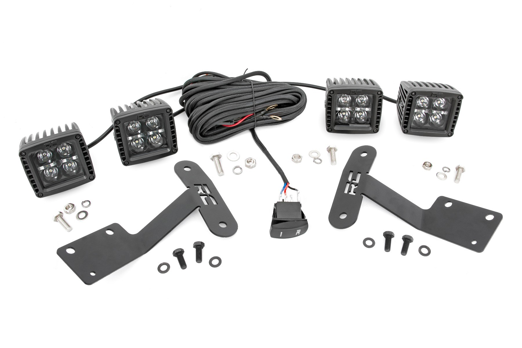 Rough Country LED Light Kit | Ditch Mount | Dual 2" Black Pairs | White DRL | Toyota Tundra (14-21)