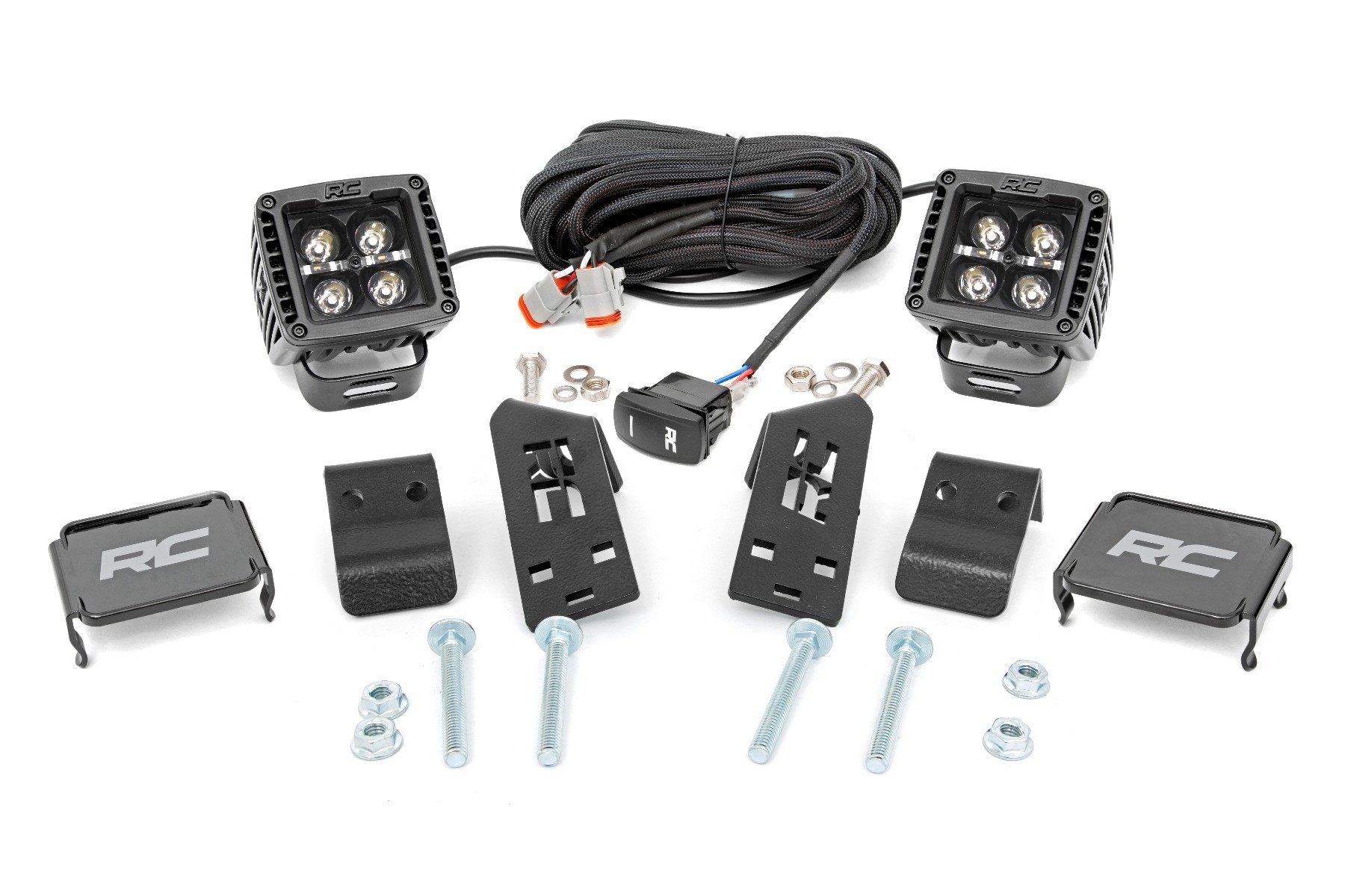 Rough Country LED Light Kit | "A" Pillar Mount | 2" Black Pair | White DRL | Polaris RZR PRO XP