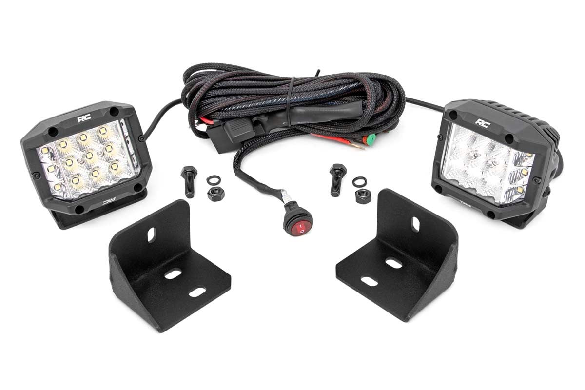 Rough Country LED Light | Rear Cab Mount | 3" Chrome Pair | Wide Angle | Can-Am Defender HD 5/HD 8/HD 9/HD 10
