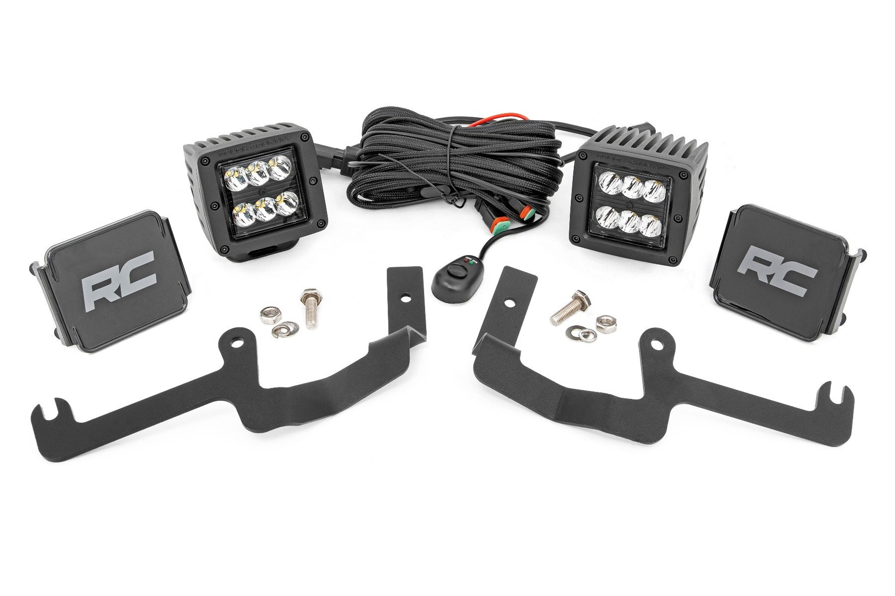 Rough Country LED Light Kit | Ditch Mount | 2" Black Pair | Spot | Chevy Silverado 1500 (19-24)