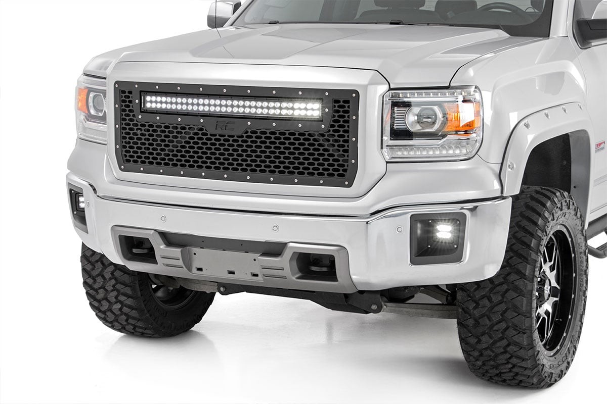 Rough Country Mesh Grille | 30" Dual Row LED | Black | GMC Sierra 1500 2WD/4WD (2014-2015)