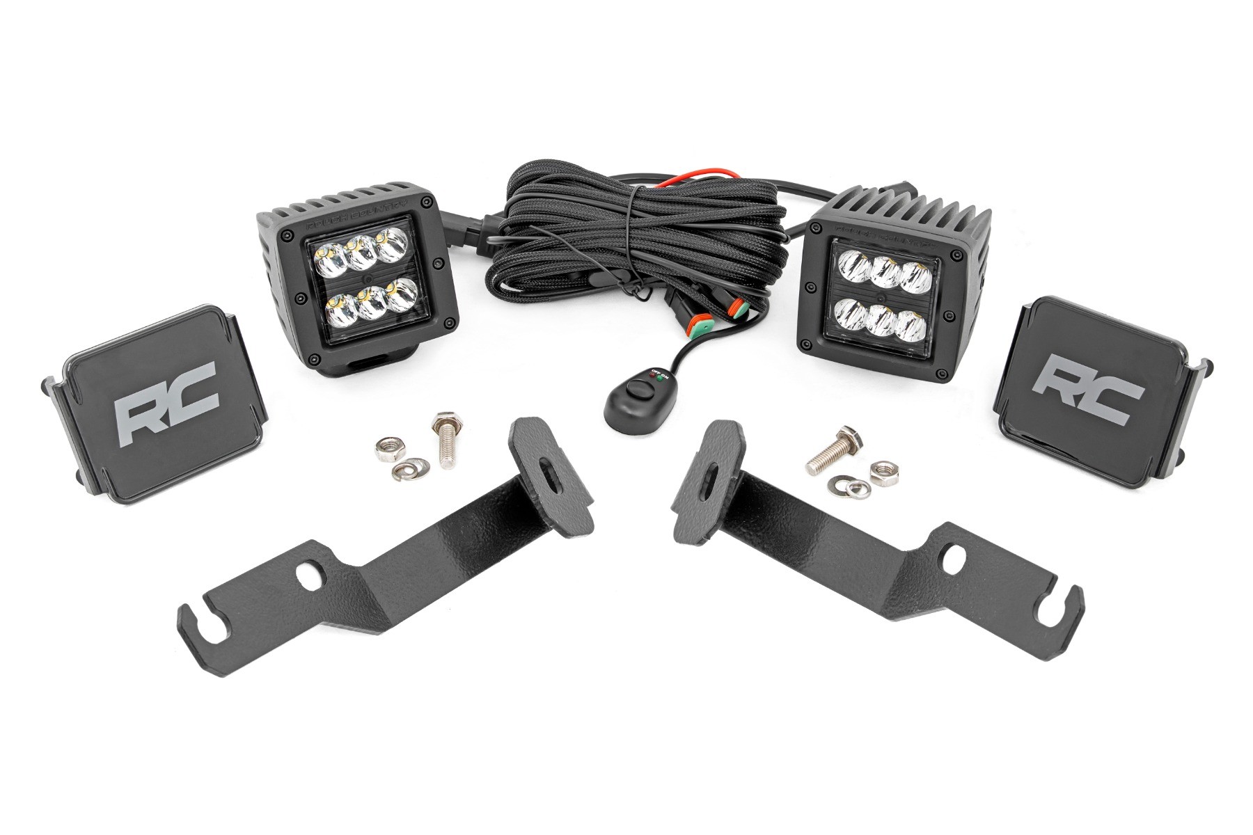 Rough Country LED Light Kit | Ditch Mount | 2" Black Pair | Spot | Toyota Tacoma (05-15)