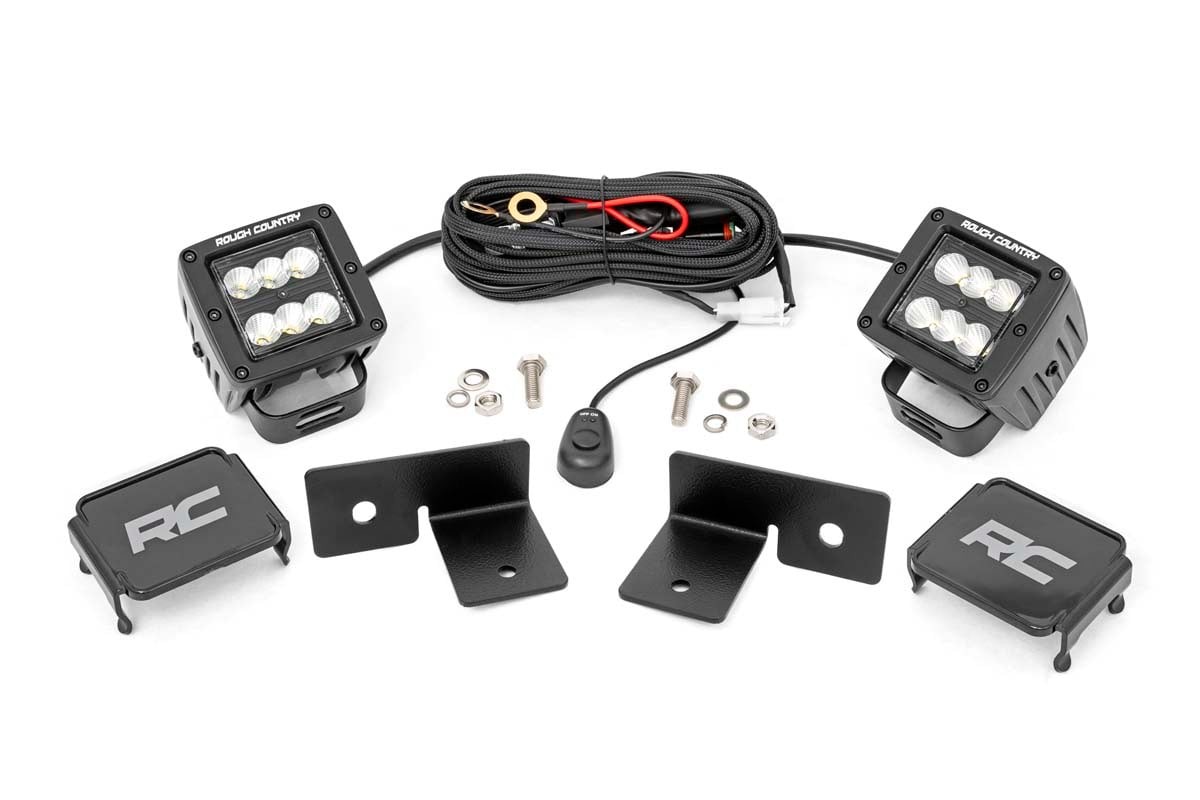 Rough Country LED Light Kit | Under Bed Mount | 2" Black Pair | Spot | Polaris General XP 4 1000