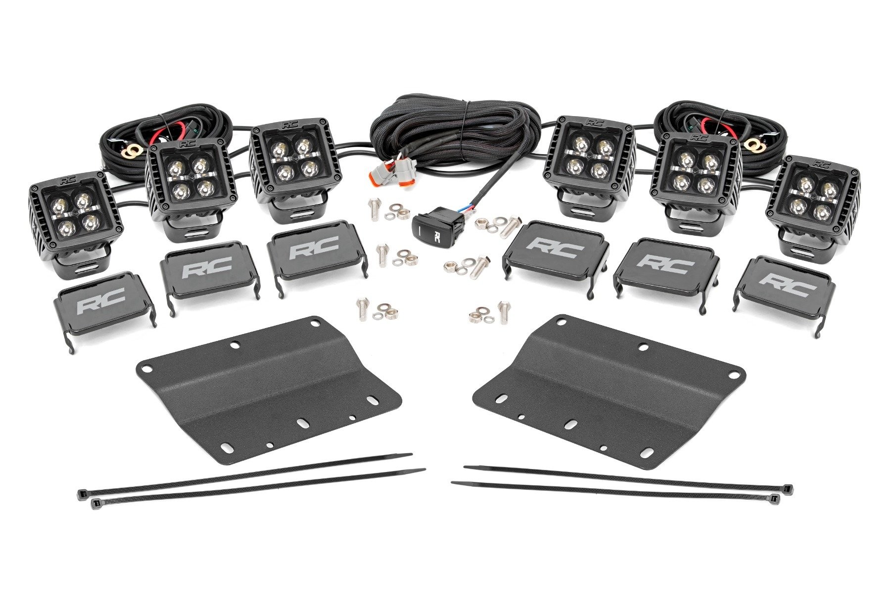 Rough Country LED Light Kit | Fog Mount | Triple 2" Black Pair | White DRL | Ford Bronco (21-25)