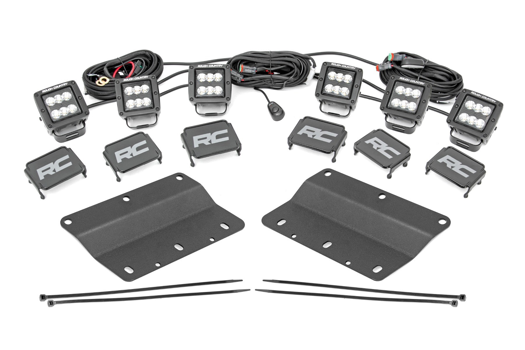 Rough Country LED Light Kit | Fog Mount | Triple 2" Black Pair | Spot/Flood | Ford Bronco (21-25)