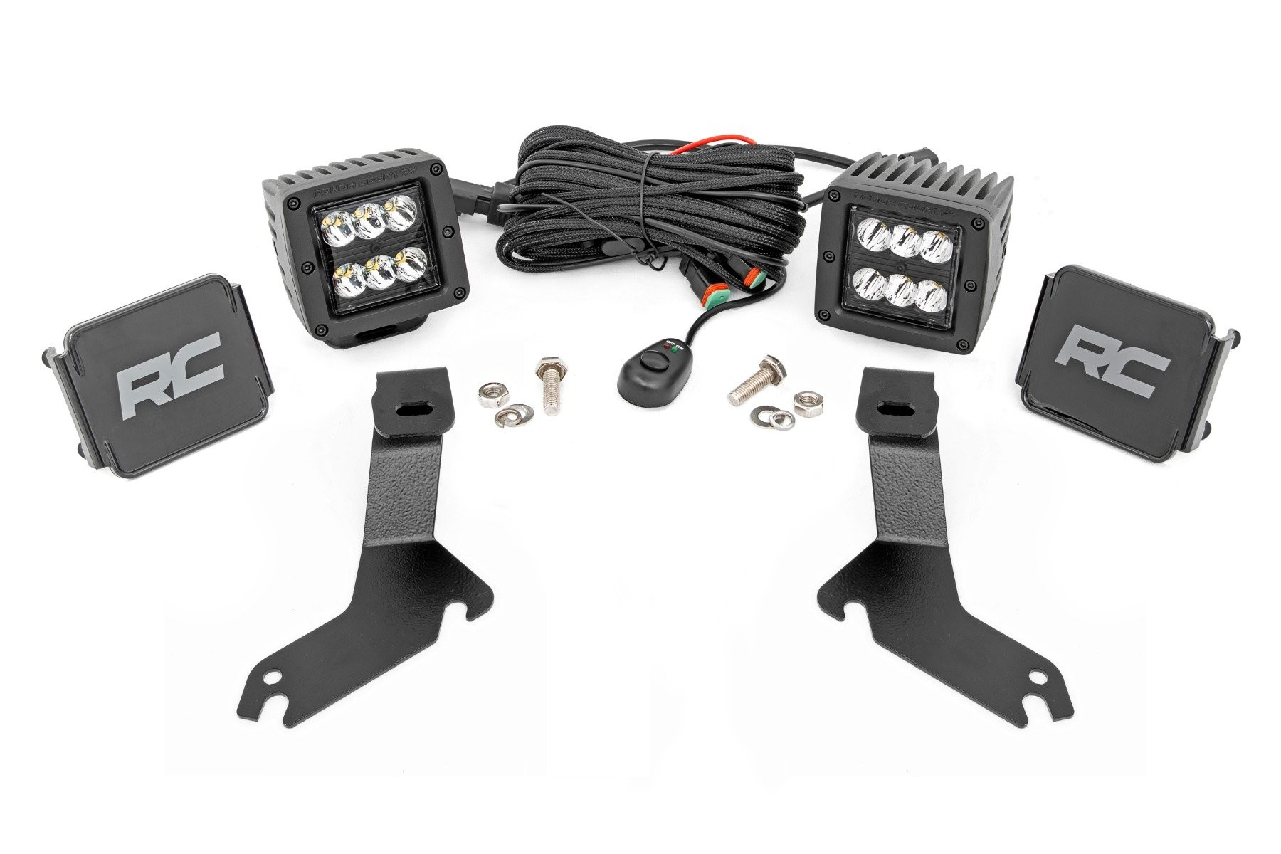 Rough Country LED Light Kit | Ditch Mount | 2" Black Pair | Spot | Chevy Silverado 1500 (99-06)