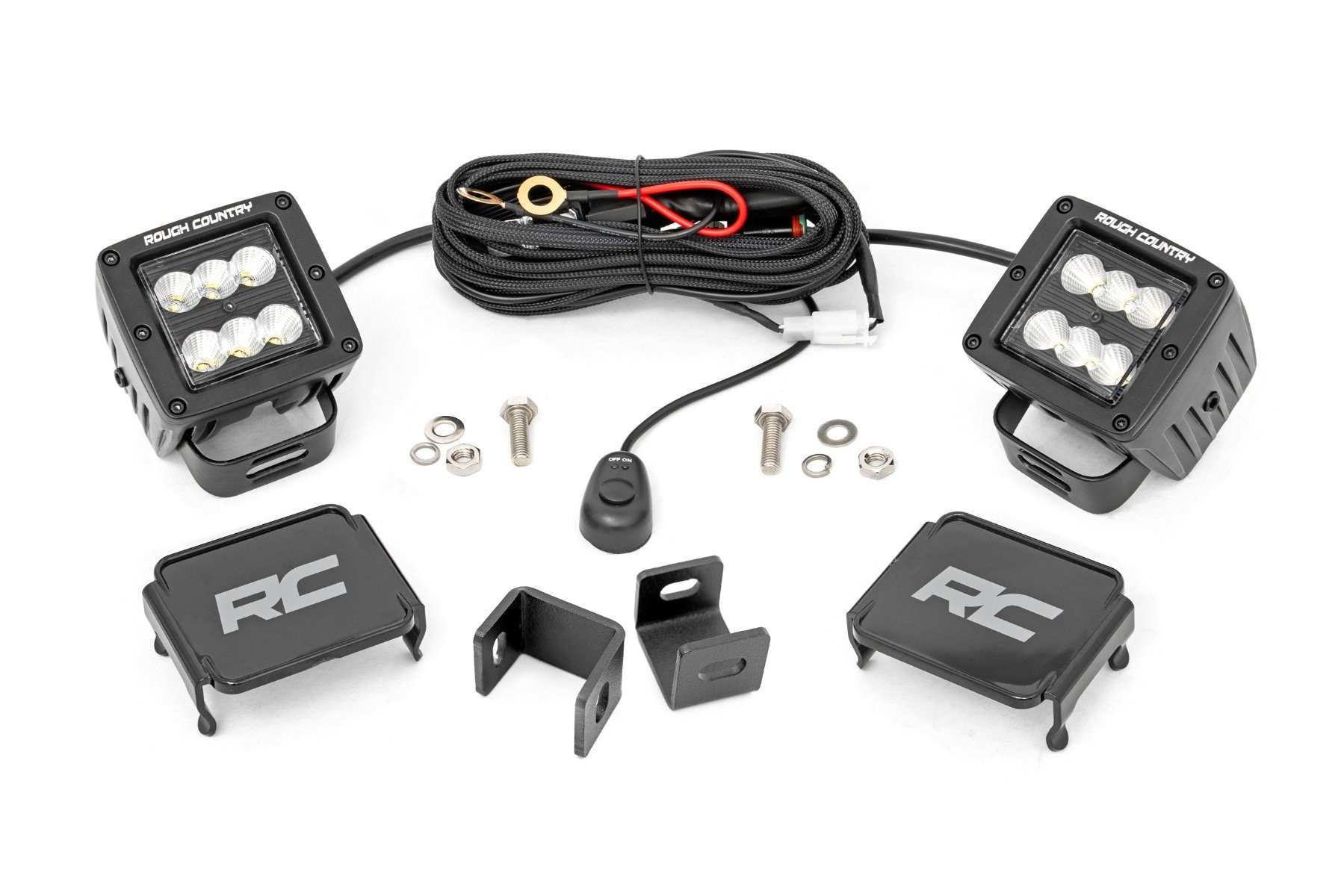 Rough Country LED Light Kit | Ditch Mount | 2" Black Pair | Flood | Toyota Tundra (22-25)