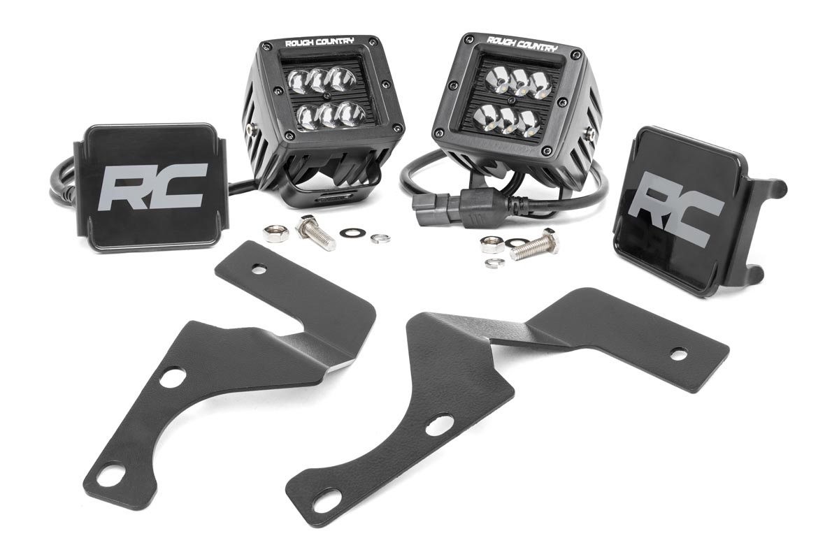 Rough Country LED Light Kit | Ditch Mount | 2" Black Flood Pair | Toyota 4Runner (10-24)
