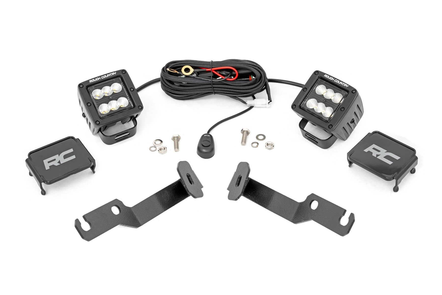 Rough Country LED Light Kit | Ditch Mount | 2" Black Pair | Flood | Toyota Tacoma (05-15)