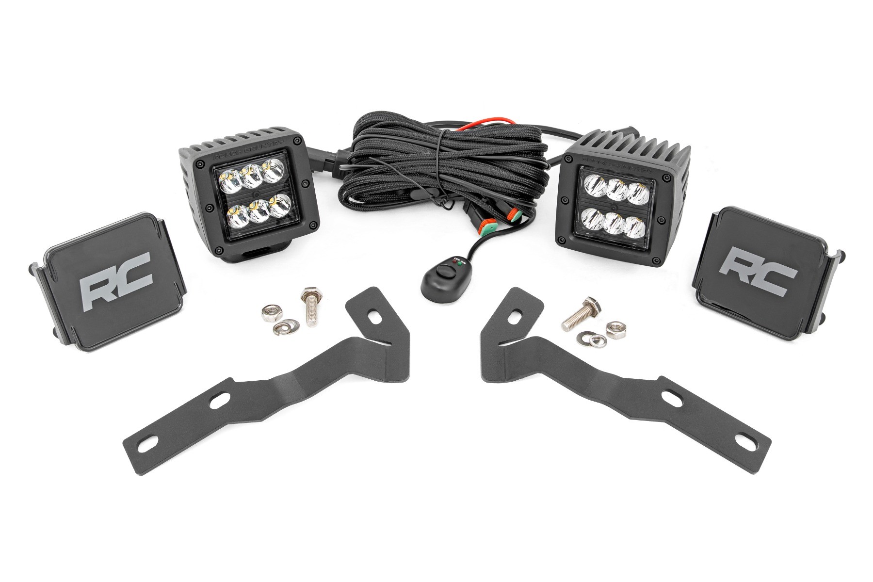 Rough Country LED Light Kit | Ditch Mount | 2" Black Pair | Spot | Toyota Tacoma (16-23)