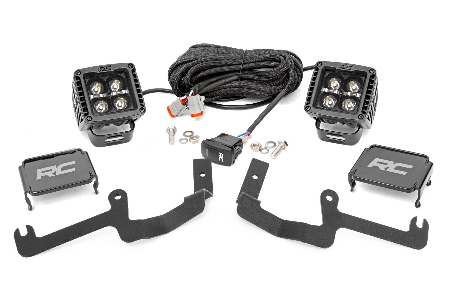 Rough Country LED Light Kit | Ditch Mount | 2" Black Pair | Amber DRL | Chevy Silverado 1500 (19-24)