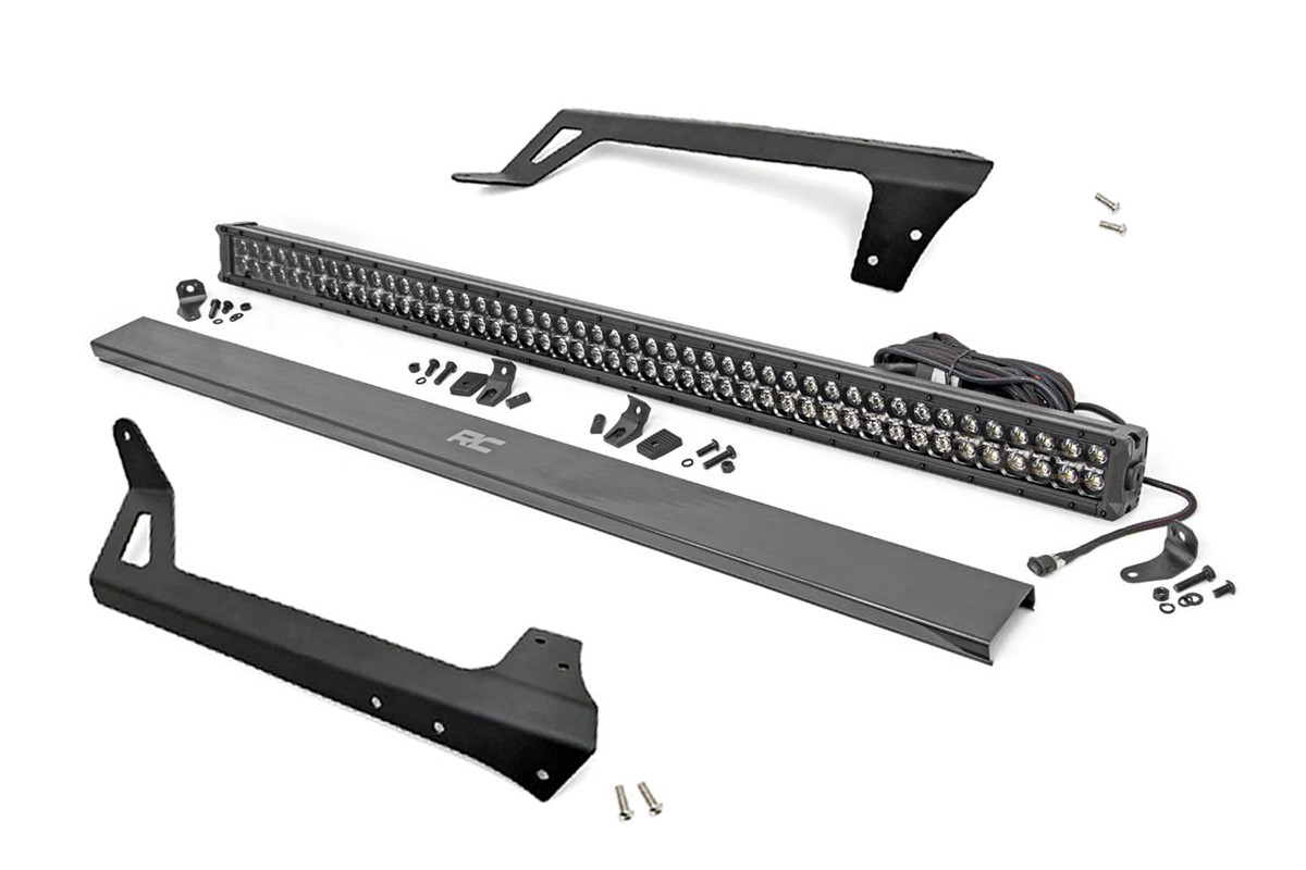 Rough Country LED Light | Windshield Mnt | 50" Black Dual Row | White DRL | Jeep Wrangler JK (07-18)