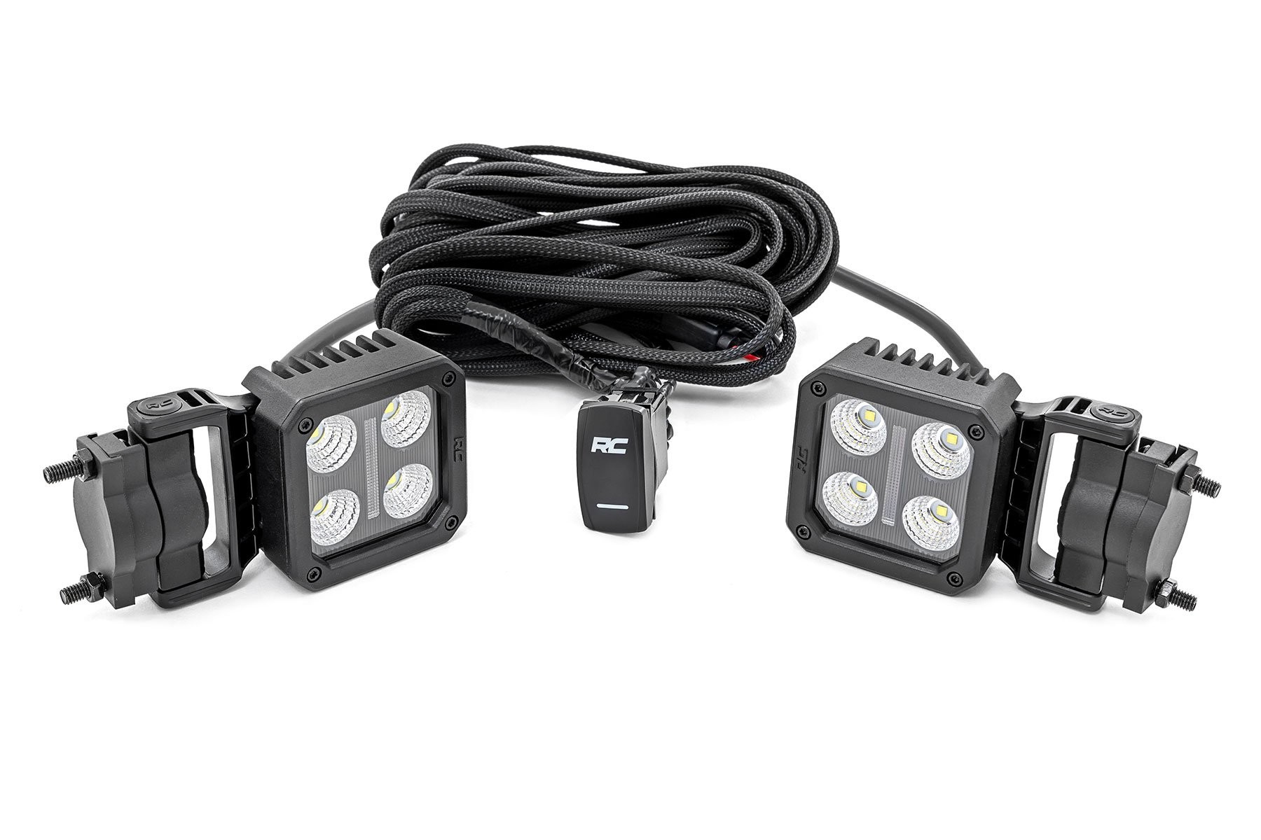 Rough Country Black Series LED Light Pair | 2 Inch | Flood | Swivel Mount