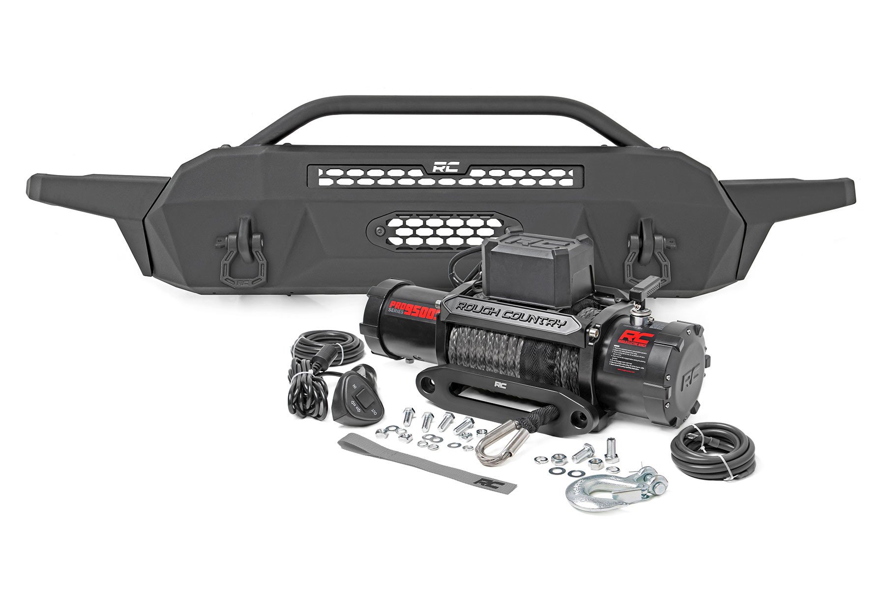 Rough Country Front Bumper | High Clearance | 12000-Lb Pro Series Winch | Synthetic Rope Toyota Tacoma 4WD (16-23)