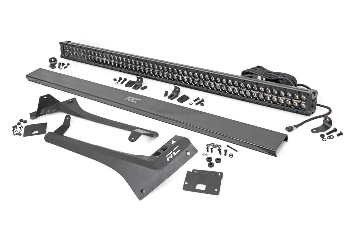 Rough Country LED Light Kit | Windshield | 50" BLK Dual Row | WHT DRL | Jeep Gladiator JT/Wrangler JL (18-25)