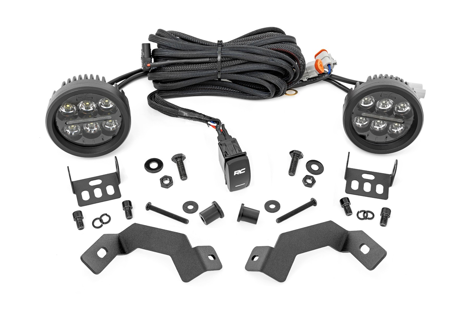 Rough Country LED Light Kit | Ditch Mount | Black Series Round | 3.5 Inch | Amber DRL | Toyota LandCruiser (2024)