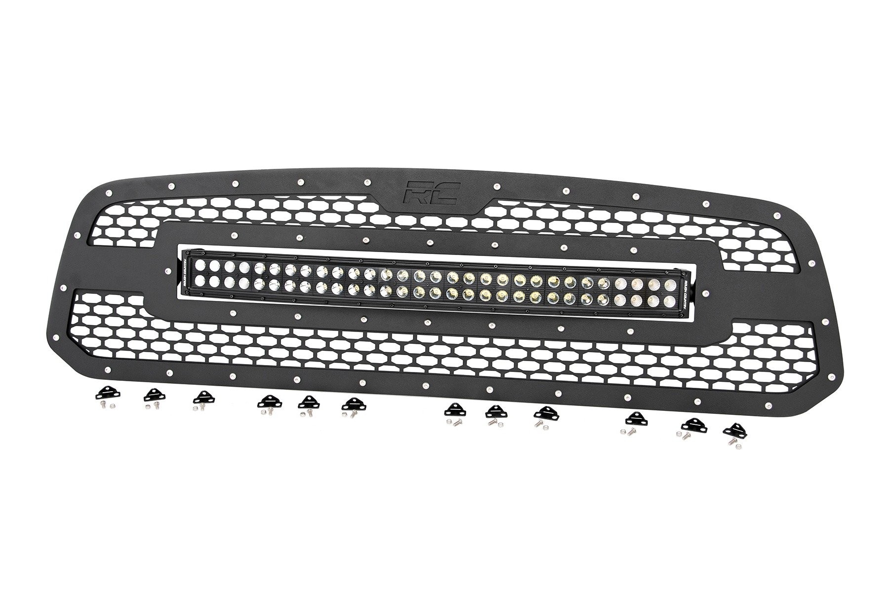 Rough Country Mesh Grille | 30" Dual Row LED | Black | White DRL | Ram 1500 2WD/4WD (13-18 & Classic)