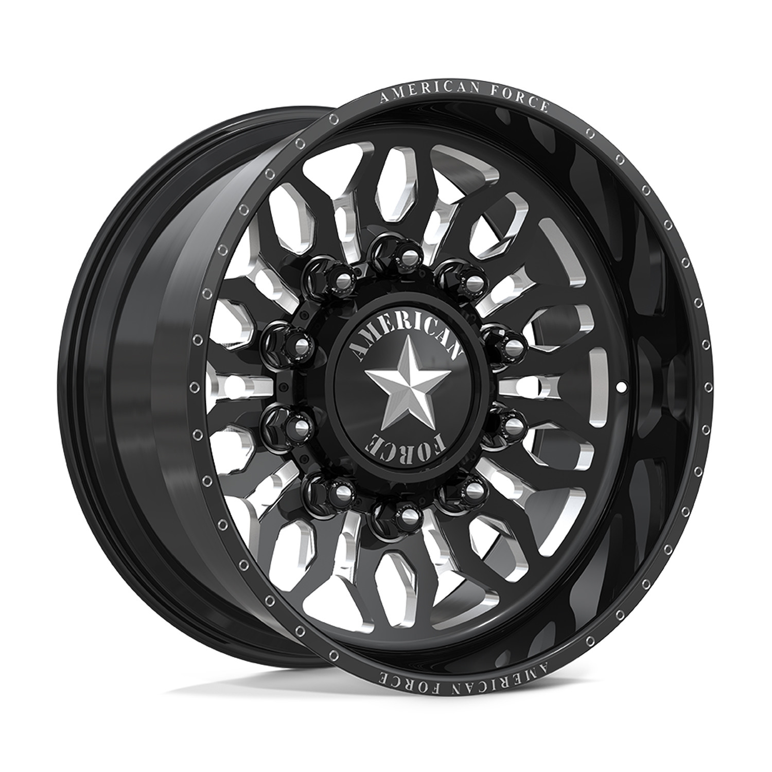 American Force Dually Front 7N24 Shrapnel CCSD - Gloss Black Milled | 30x16 -106mm 8x210