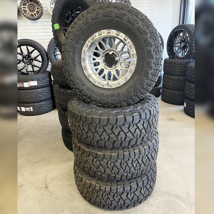 Lock Offroad Wheels Combat Machined 17x9 -12mm Offset 5x127 (5x5) Toyo Tires Open Country R/T Trail 35x12.50R17 E Wheel And Tire Package